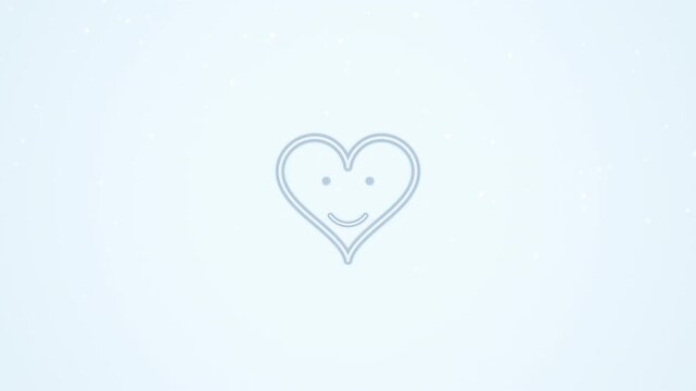 Animated Simple Heart Icon with Happy Face on Light Blue Background Seamless Loop