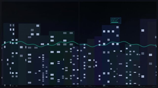 Abstract Cityscape Data Visualization Glowing Lights and Waveform Animation