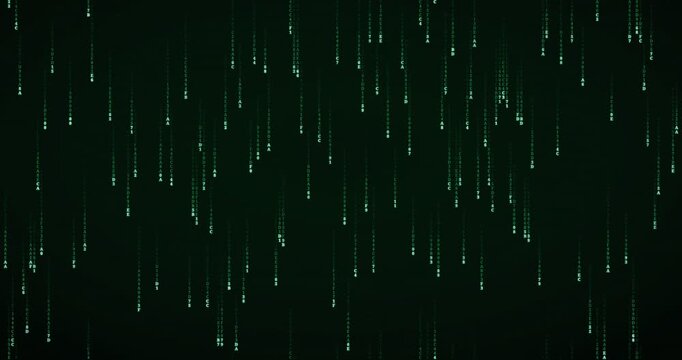 Hexadecimal code symbols cascade down in a vibrant green matrix rain animation.