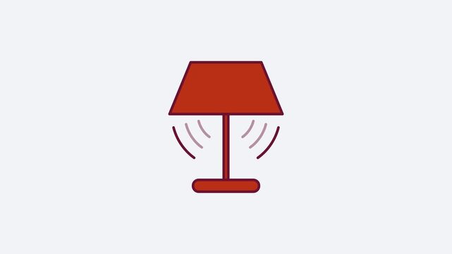 Animated flat table lamp icon in a minimal vector style, red and crimson on a bright light background. Smooth 4K seamless loop with the symbol isolated in the centre of the frame, leaving room for tex