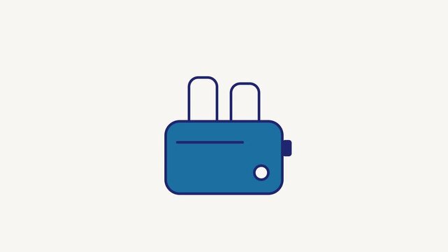 Seamless 4K looping animation of a flat toaster icon in blue and azure, centred on a clean light background with plenty of copy space. Simple two tone vector shapes and smooth motion. Horizontal 16:9 