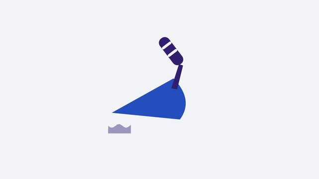 Animated flat trowel icon in a minimal vector style, blue and azure on a bright light background. Smooth 4K seamless loop with the symbol isolated in the centre of the frame, leaving room for text. Wi