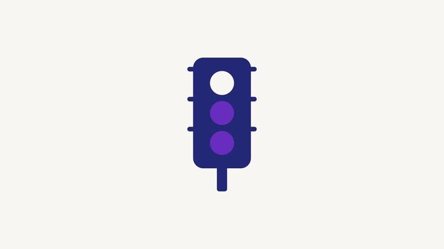 Seamless 4K looping animation of a flat traffic light icon in blue and azure, centred on a clean light background with plenty of copy space. Simple two tone vector shapes and smooth motion. Horizontal