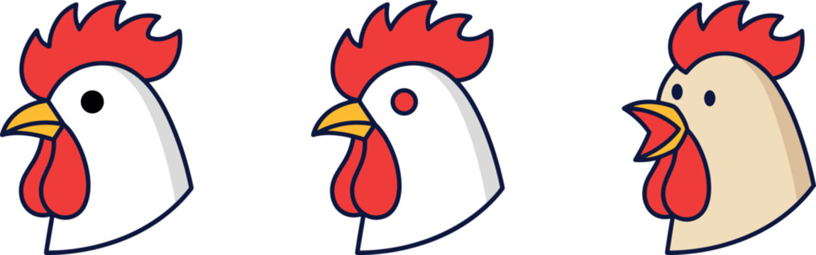 Rooster chicken head mascot icon set vector illustration for poultry farm agriculture bird cartoon animal logo design