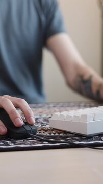Typing On Keyboard. Person Engaging In Testing And Debugging Routine At Home Studio With Keyboard In View. Media
