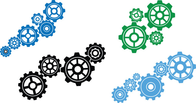 Set of colorful gear wheels and mechanical cog icons for engineering and industrial business design