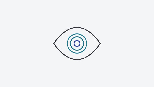 Seamless 4K looping animation of a flat visibility eye icon in teal and turquoise, centred on a clean light background with plenty of copy space. Simple two tone vector shapes and smooth motion. Horiz