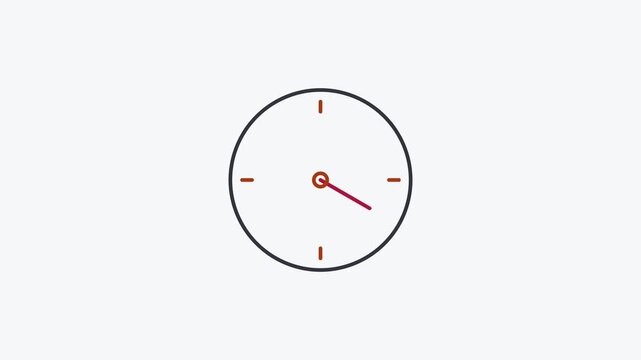 Animated flat wall clock icon in a minimal vector style, orange and amber on a bright light background. Smooth 4K seamless loop with the symbol isolated in the centre of the frame, leaving room for te