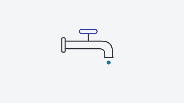 Animated flat water tap icon in a minimal vector style, blue and azure on a bright light background. Smooth 4K seamless loop with the symbol isolated in the centre of the frame, leaving room for text.