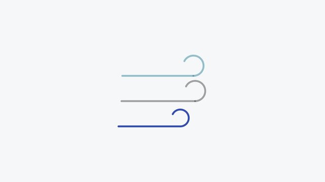 Seamless 4K looping animation of a flat wind lines icon in teal and turquoise, centred on a clean light background with plenty of copy space. Simple two tone vector shapes and smooth motion. Horizonta