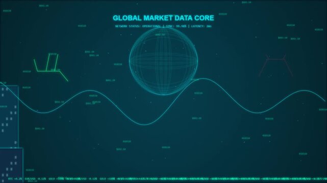 Abstract financial data visualization global market analysis stock charts technology hud
