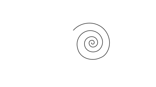 Continuous One Line Drawing Animation of Cute Snail, Minimalist Mollusk Spiral Shell Outline Motion Graphic on White Background