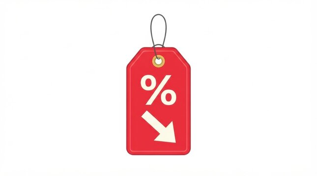 A red discount tag featuring a percentage symbol and downward arrow promotes savings for shoppers looking for deals online