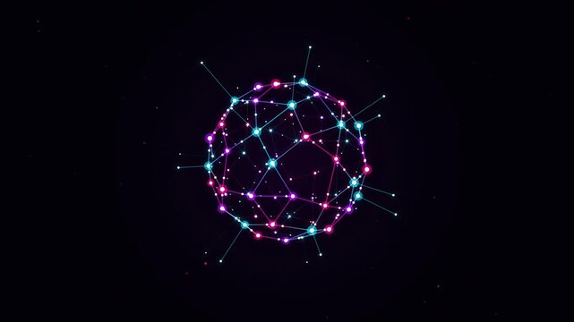 Abstract quantum neural network sphere rotating in dark digital space
