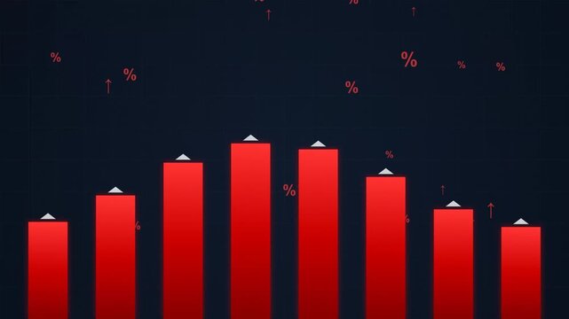 Animated Red Bar Chart with Percentage Symbols Business Growth and Data Analysis Concept