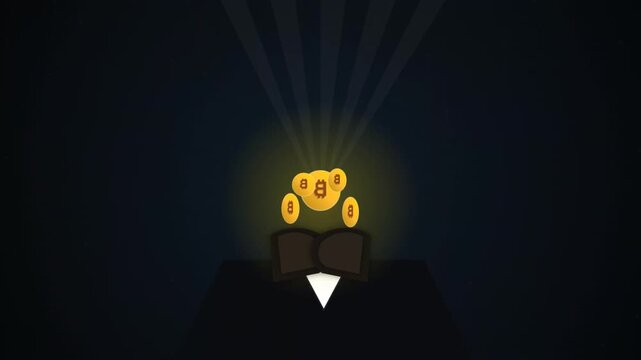 Animated Bitcoin Cryptocurrency Coins Flying Upwards with Golden Glow Business Success