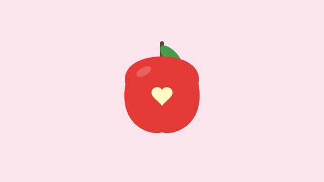 Animated Red Apple with Heart Icon on Pink Background Cute Motion Graphics