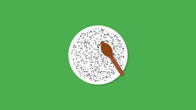 Animated Spoon Stirring Rice Bowl on Green Background