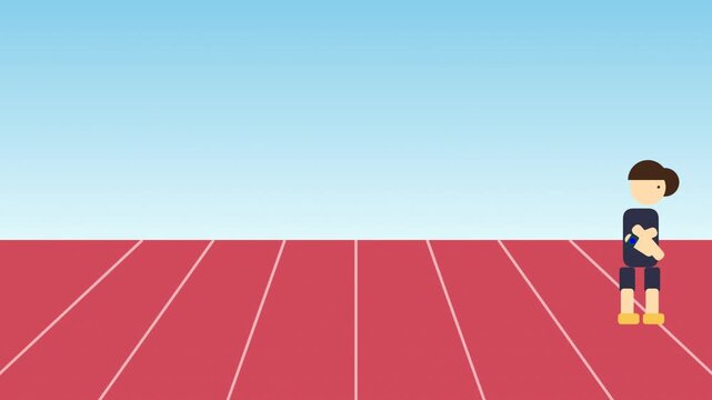 Animated runner standing on track start pose simple flat design sports concept