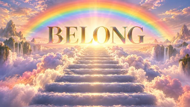 Belong Pride Concept With Rainbow Stairway Above the Clouds