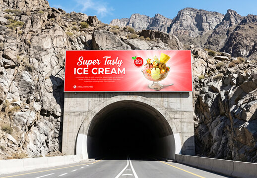 Highway Tunnel Advertising Billboard Mockup