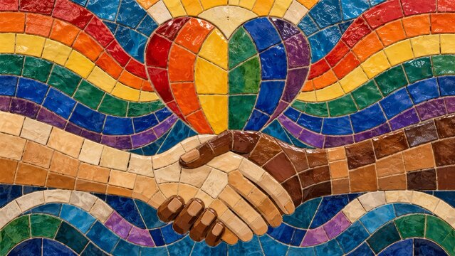 Rainbow Pride Handshake Mosaic Symbolizing Unity Diversity and Equality