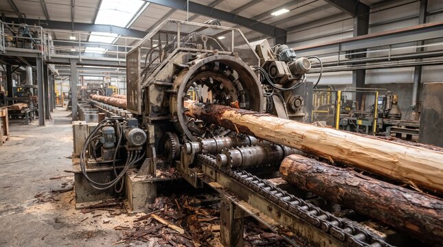 Automated Log Debarking and Timber Processing in a Modern Sawmill