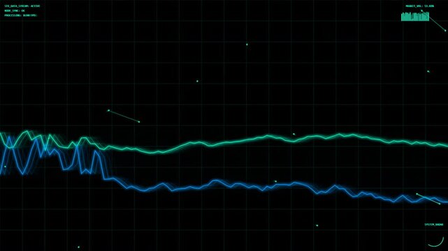 Digital data visualization fluctuating graphs on a dark screen technology concept