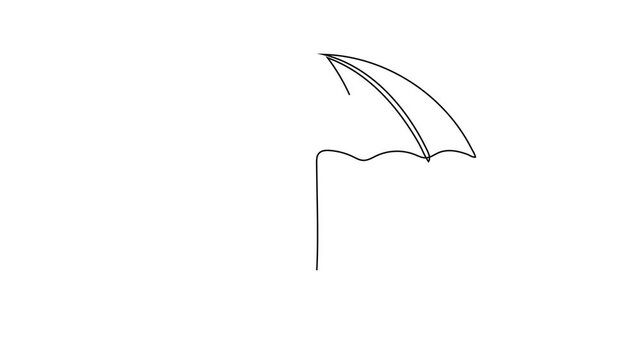 Continuous One Line Drawing Animation of Open Umbrella, Minimalist Weather Protection and Rain Parasol Outline Motion Graphic on White Background