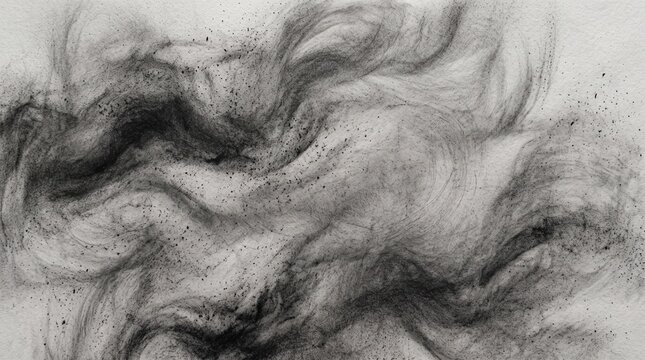 Smoky Black Charcoal Powder Waves on White Paper Surface