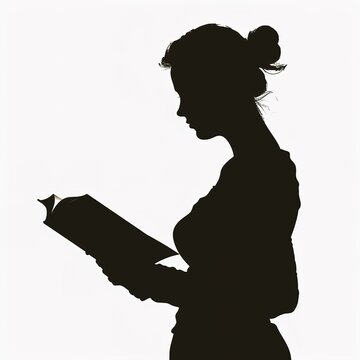 Silhouette of woman reading book