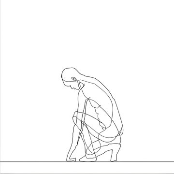 Continuous line art crouching man