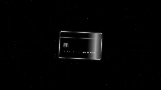 Futuristic Credit Card Glides Through Digital Space White Outline