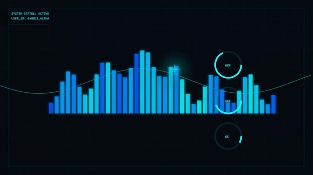 Futuristic digital data graph with blue bars and glowing elements HUD interface