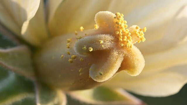 Macro Flower Stamen With Yellow Pollen in Warm Light