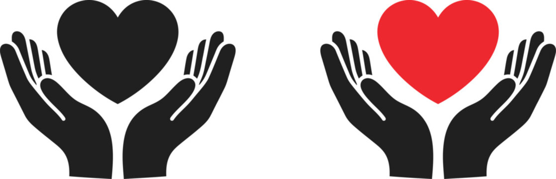 Black and red heart symbols held in open hands vector illustration