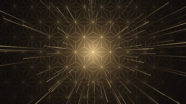 Gold Light Burst on Black Lacquer Asanoha Pattern &ndash; Seamless Loop Motion Background