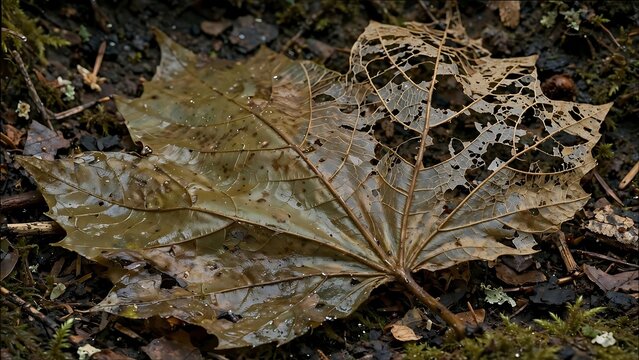 Skeletonized Decaying Leaves on Moist Forest Floor