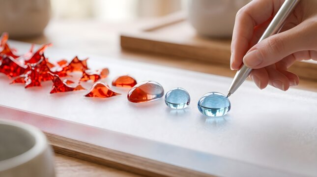 Chaos to order transformation shown by a hand shaping glass droplets with a pen. Concept of business process improvement and strategic problem solving.