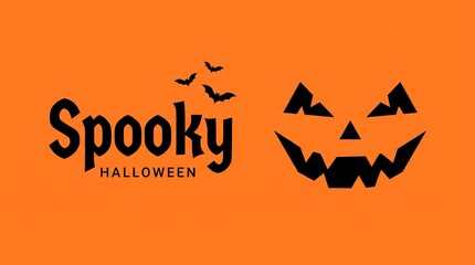 Spooky halloween text design with a carved pumpkin jack o lantern face on a vibrant orange background © MAMOTAZAKTER