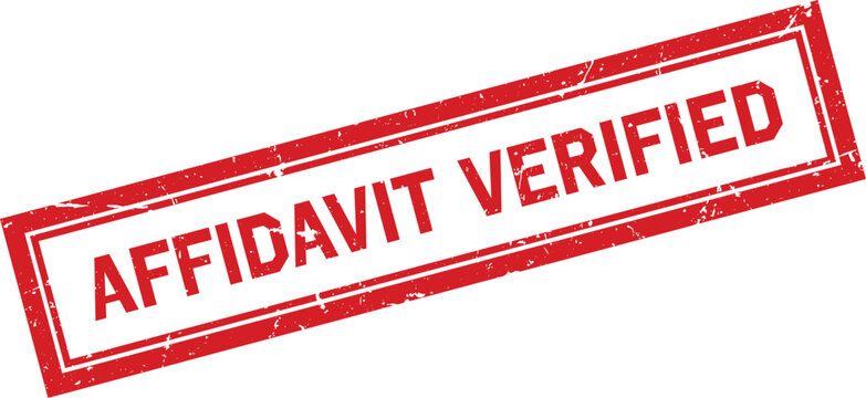 Red grunge affidavit verified rubber stamp rectangular border on a white background