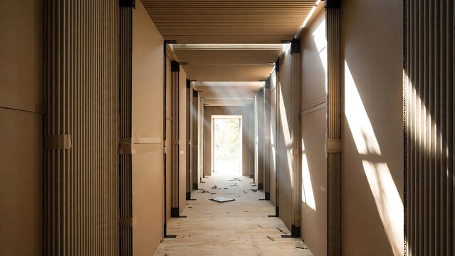 Corrugated Cardboard Corridor With Repeating Vertical Panels