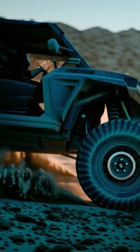 dune buggy racing through desert