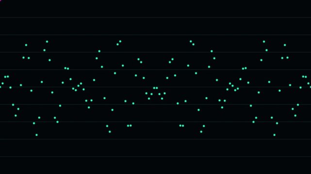 A stunning spectrum radio background featuring a glowing digital oscilloscope displaying AM and FM modulation waveforms. Cyan and magenta signal waves pulse across a grid in this perfect seamless loop