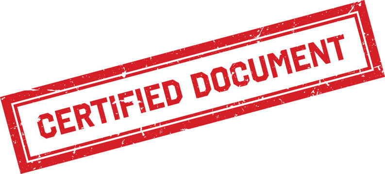 Red grunge rubber stamp with Certified Document text isolated on a white background