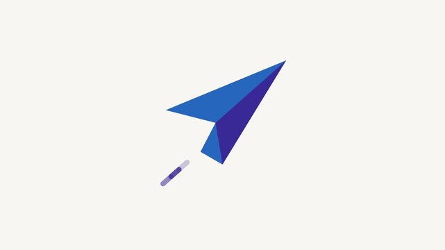 Animated flat paper plane icon in a minimal vector style, blue and azure on a bright light background. Smooth 4K seamless loop with the symbol isolated in the centre of the frame, leaving room for tex