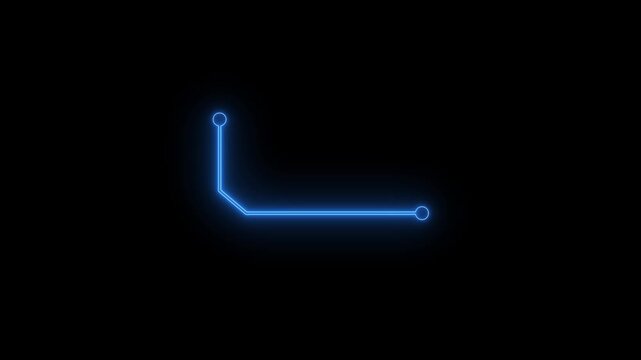 Glowing neon technology circuit line icon on black background.Neon line circuit moving electrons data flow loop background animation.