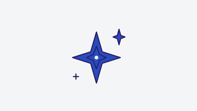 Animated flat star night icon in a minimal vector style, blue and azure on a bright light background. Smooth 4K seamless loop with the symbol isolated in the centre of the frame, leaving room for text