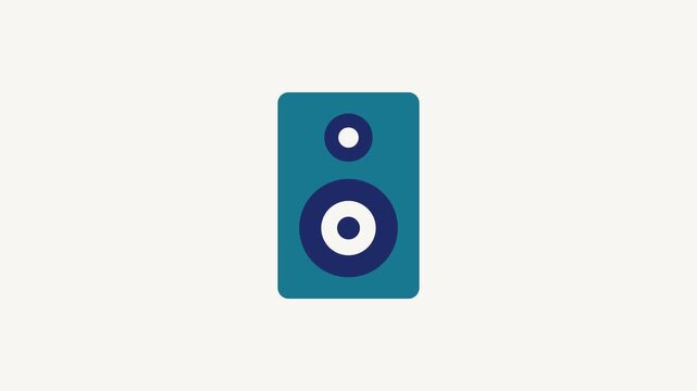 Animated flat speaker box icon in a minimal vector style, teal and turquoise on a bright light background. Smooth 4K seamless loop with the symbol isolated in the centre of the frame, leaving room for