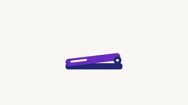 Animated flat stapler icon in a minimal vector style, purple and violet on a bright light background. Smooth 4K seamless loop with the symbol isolated in the centre of the frame, leaving room for text
